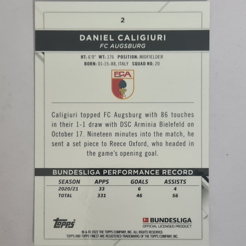 Daniel Caligiuri 2022 Topps Finest Bundesliga refractor #2 Soccer Football Augsburg EX-MINT