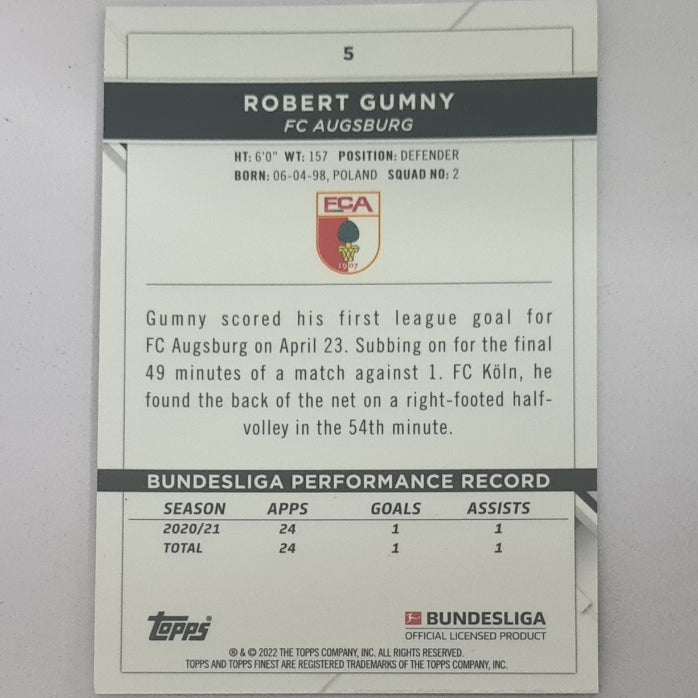 Felix Uduokhai 2022 Topps Finest Bundesliga #1 Soccer Football Augsburg EX-MINT