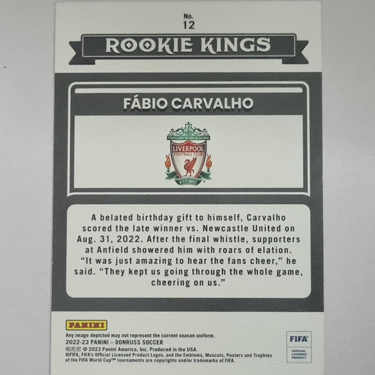 Fabio Carvalho 2022-23 Panini Donruss the rookie kings RC #12 Soccer Football Liverpool Excellent/mint sleeved