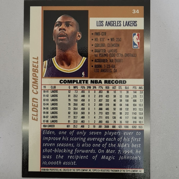 Elden Campbell 1998 Topps  #34 NBA Basketball LA Lakers Excellent