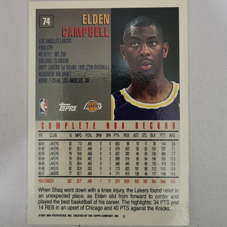 Elden Campbell 1997 Topps  #74 NBA Basketball LA Lakers Excellent