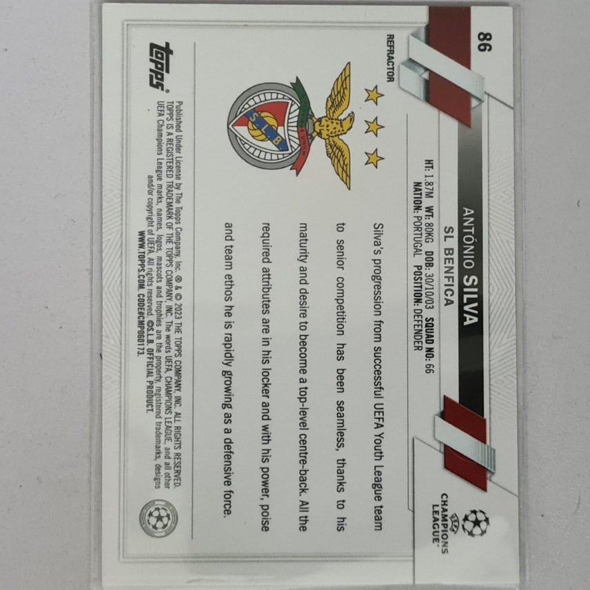 Antonio Silva Topps Chrome rookie RC Refractor #86 Soccer Football Benfica Excellent-mint