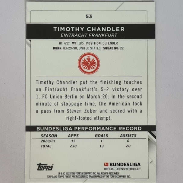 Timothy Chandler 2022 Topps Finest Bundesliga  #53 Soccer Football Eintracht Frankfurt mint sleeved