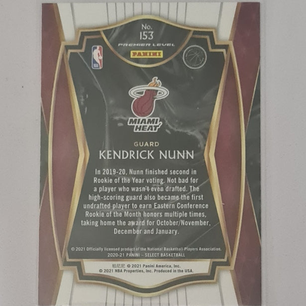 Kendrick Nunn 2021 Panini Select Blue #153 NBA Basketball Miami Heat excellent/mint Sleeved