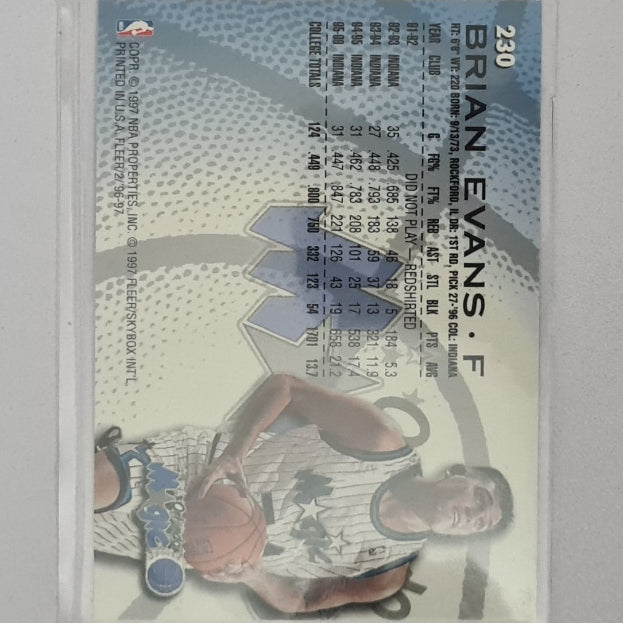 Brian Shaw 1997 Fleer 96-97Rookie RC  #230 NBA Basketball Philadelphia Orlando Magic excellent Sleeved