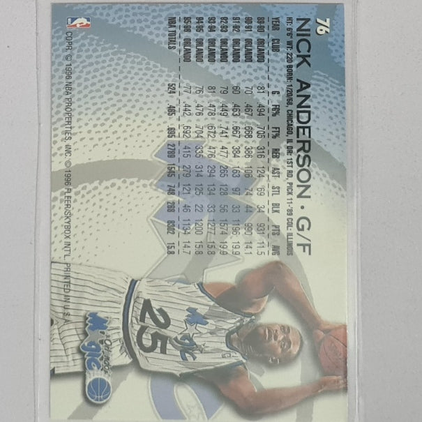 Nick Anderson 1996 Fleer 96-97 #76 NBA Basketball Philadelphia Orlando Magic excellent Sleeved