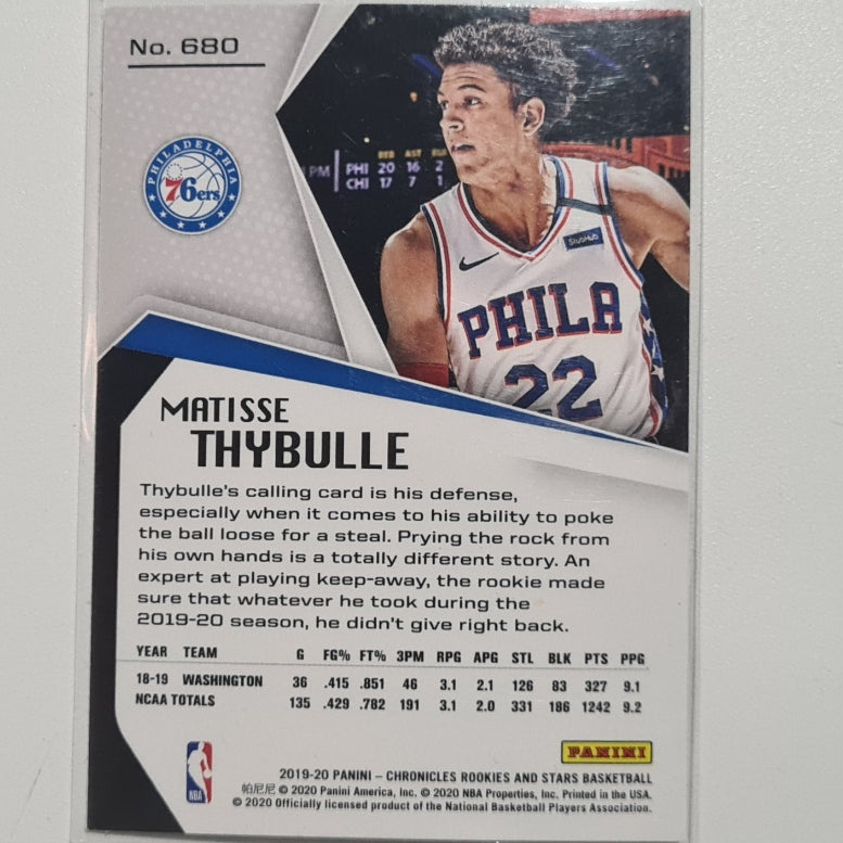 Matisse Thybulle 2019-20 Panini rookies and stars Rookie RC#680 NBA Basketball Philadelphia 76ers excellent-mint
