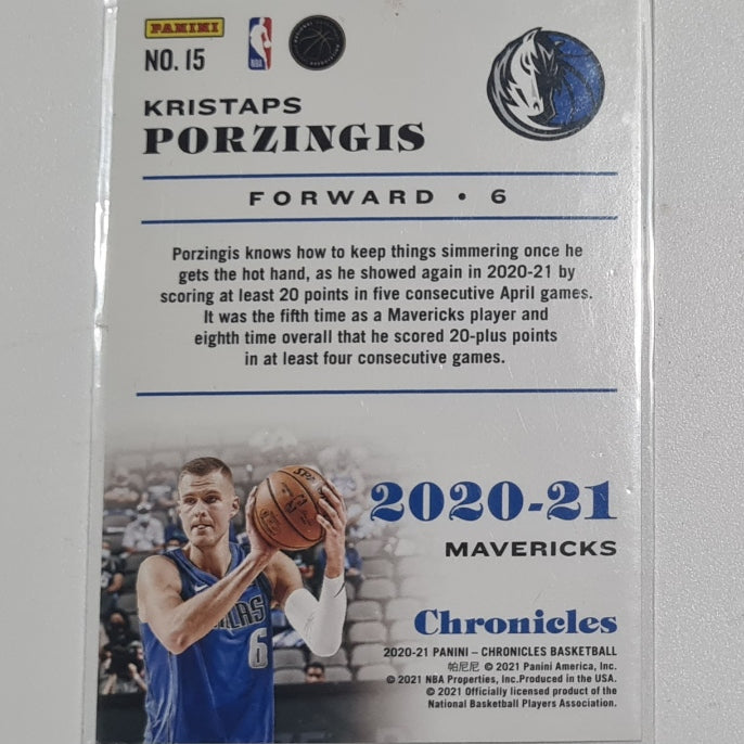 Kristaps Porzingis 2020-21 Panini Chronicles teal variant #15 NBA Basketball Dallas Mavericks excellent-mint