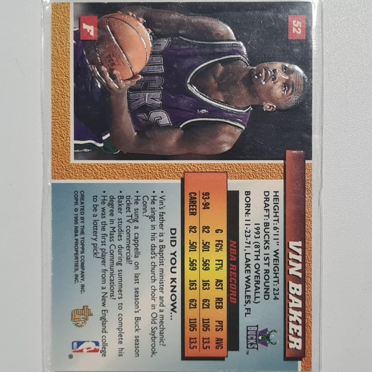 Vin Baker 1995 Topps embossed gold #52 NBA Basketball Milwaukee Bucks excellent Sleeved