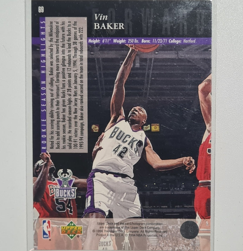 Vin Baker 1994 Upper-Deck #69 NBA Basketball Milwaukee Bucks excellent Sleeved