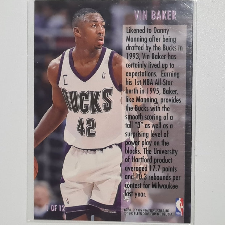 Vin Baker 1995 Fleer 95-96 double-double 1 of 12 NBA Basketball Milwaukee Bucks excellent Sleeved