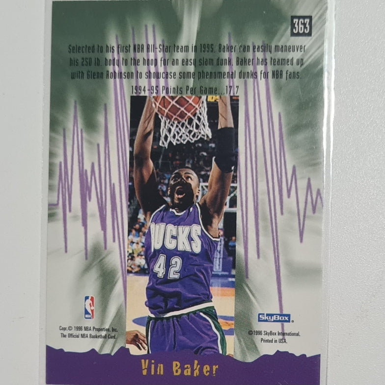 Vin Baker 1996 Skybox NBA Hoops Earth Shakers #363 NBA Basketball Milwaukee Bucks excellent Sleeved