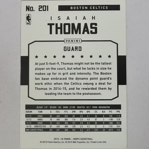 Isaiah Thomas 2015-16 Panini NBA Hoops #201 NBA Basketball Boston Celtics Excellent