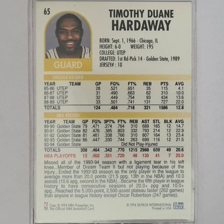 Tim Hardaway 1994 Skybox NBA Hoops #65 NBA Basketball Golden State Warriors very good