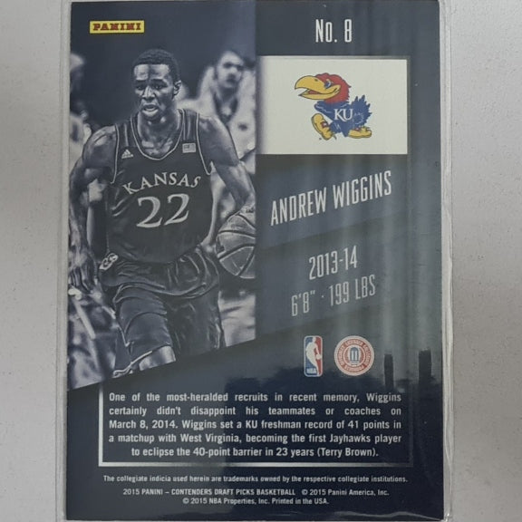 Andrew Wiggins 2015 Panini Contenders Draft picks  #8 NBA Basketball Kansas excellent sleeved
