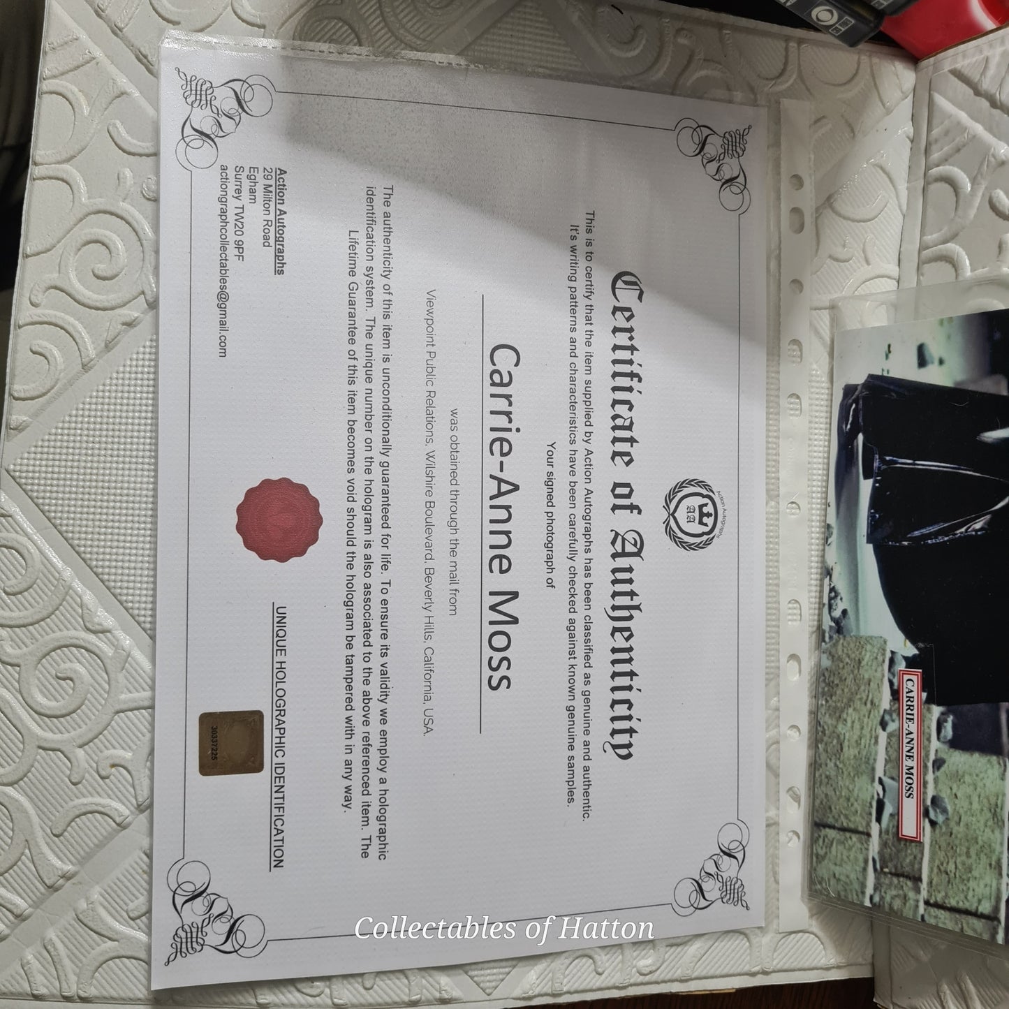 The Matrix Carrie-Anne Moss Autograph picture with coa viewpoint public relations #2