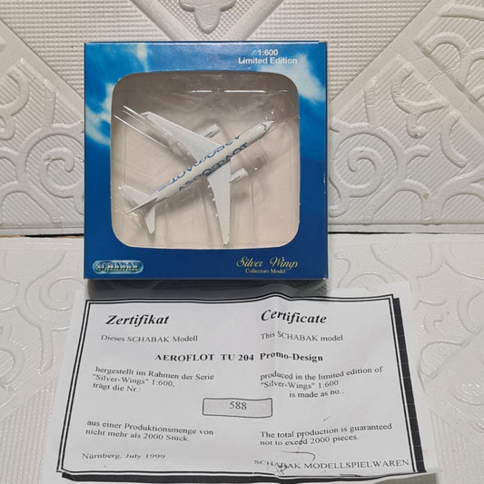 Schabak 1:600 Aeroflot Tupolev 204 rare 2000 made Germany diecast plane 2901/2902