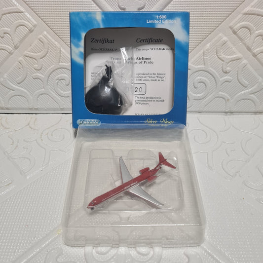 Schabak 1:600 MD-80 TWA TRANS-WORLD Air silver wings Germany diecast plane 2904/10