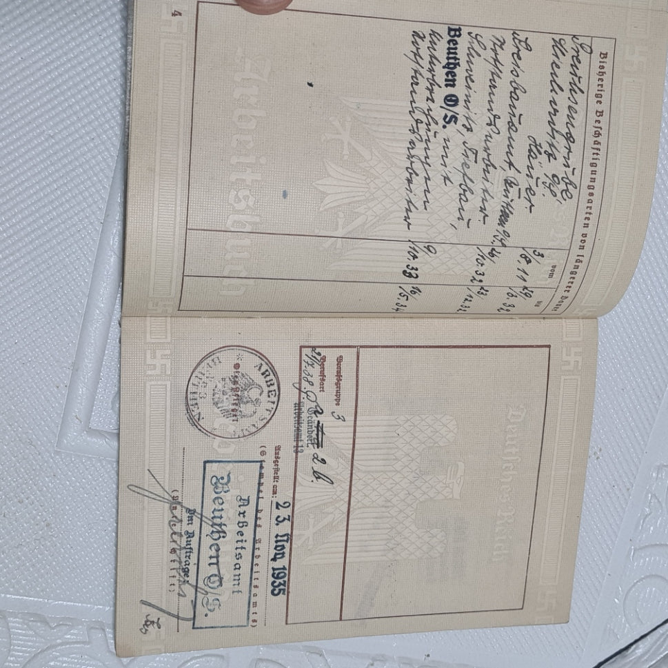 Deutches Reich Arbeitsbuch 1930's 40's Labour book papers please very nice example ww2