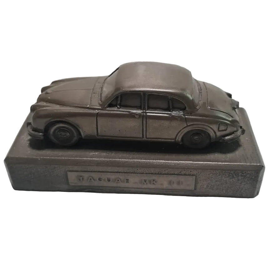 Jaguar MK II Bronze ? metal cast car on plinth heavy thing maker unknown 1:43 approx