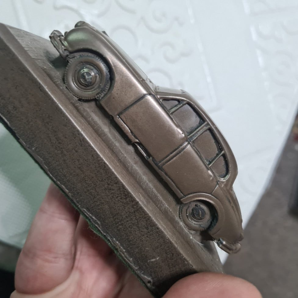 Jaguar MK II Bronze ? metal cast car on plinth heavy thing maker unknown 1:43 approx