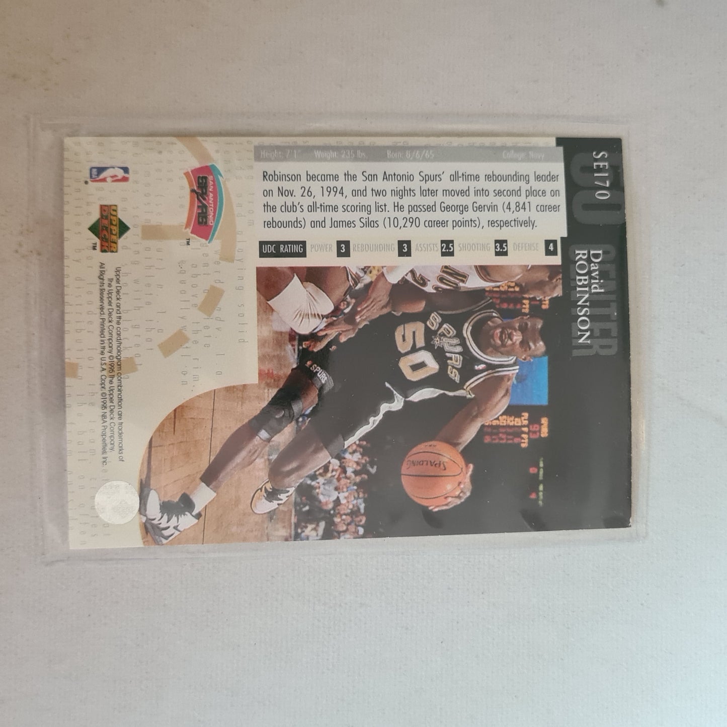 David Robinson 1995 Upper deck SE170 NBA Basketball San Antonio Spurs very good