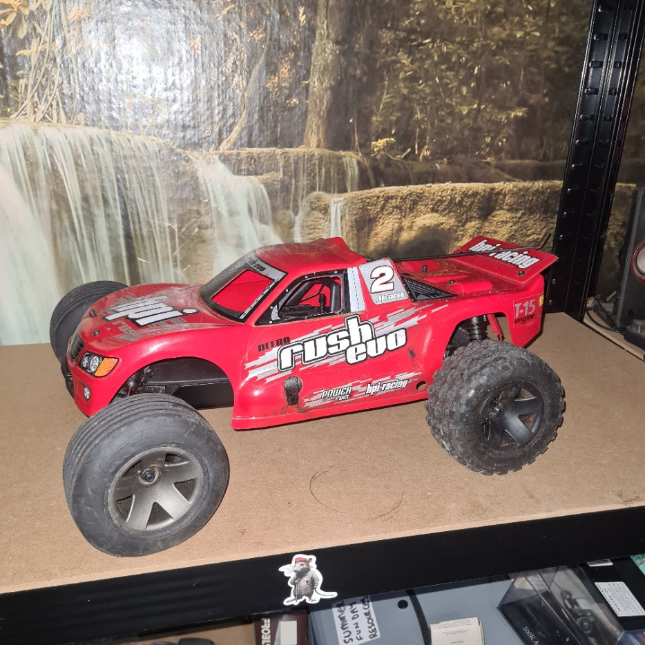 Vintage HPI Rush Evo Nitro 1/10 2wd Scale RC Stadium Truck used with box
