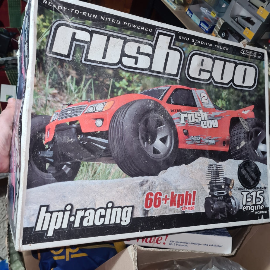 Vintage HPI Rush Evo Nitro 1/10 2wd Scale RC Stadium Truck used with box