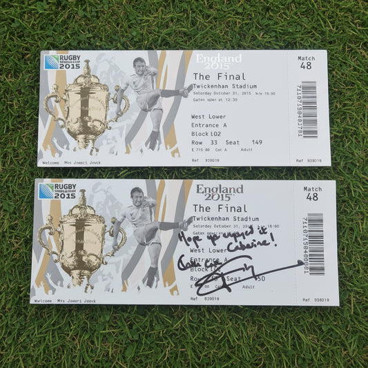 2x 2015 Rugby World Cup Final New Zealand Australia Category A TICKET with barcode signed jonny Wilkinson