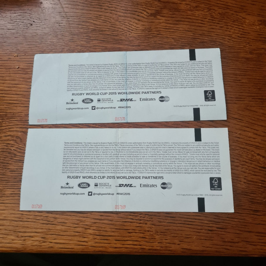 2x 2015 Rugby World Cup Final New Zealand Australia Category A TICKET with barcode signed jonny Wilkinson