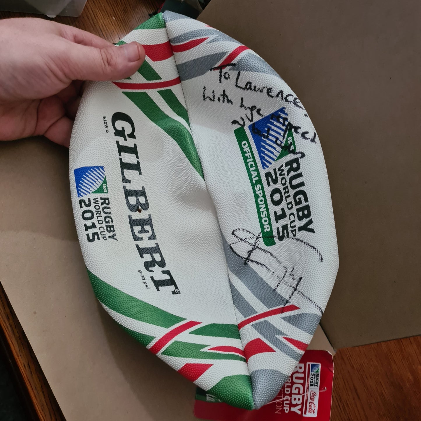 2015 Rugby World cup Gilbert Coca-Cola Ball signed by Jonny Wilkinson lovely item clean