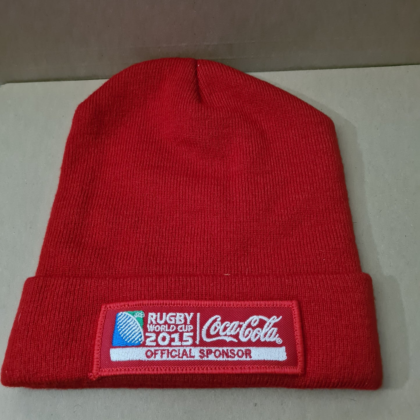 2015 Rugby World cup coca-cola sponsored beanie hat superb condition red