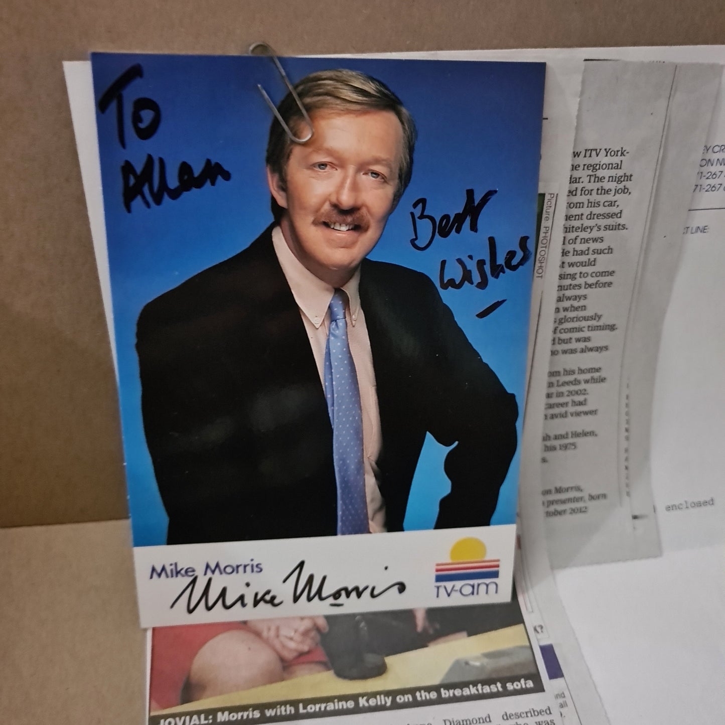 Mike Morris TV AM presenter signed autograph picture with paperwork