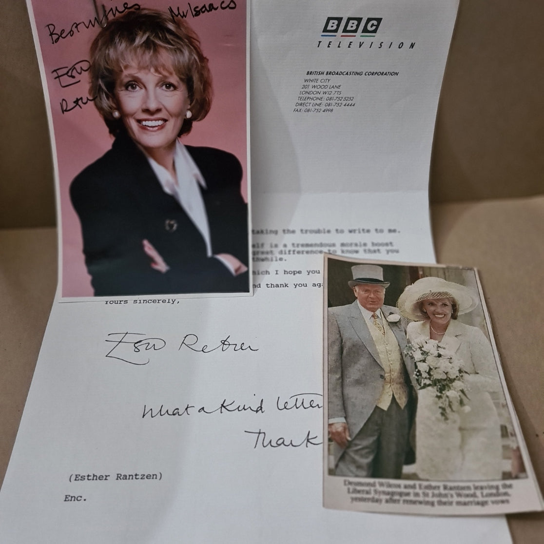 Esther Rantzen BBC TV presenter signed autograph picture with paperwork
