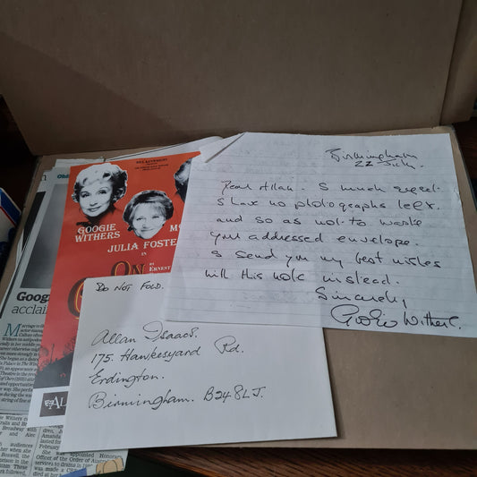 Googie Withers autograph  with paperwork theatre flier poster etc