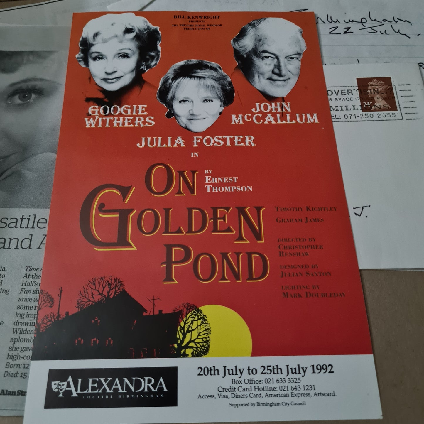 Googie Withers autograph  with paperwork theatre flier poster etc