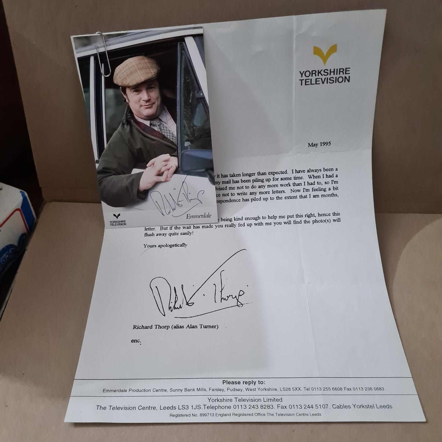 Richard Thorp autograph signed photo letter Emmerdale Yorkshire TV