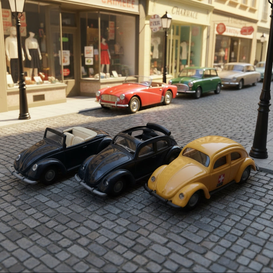 1:87 praline VW Kafer Beetle classic plastic miniature model cars x3 loose vgc