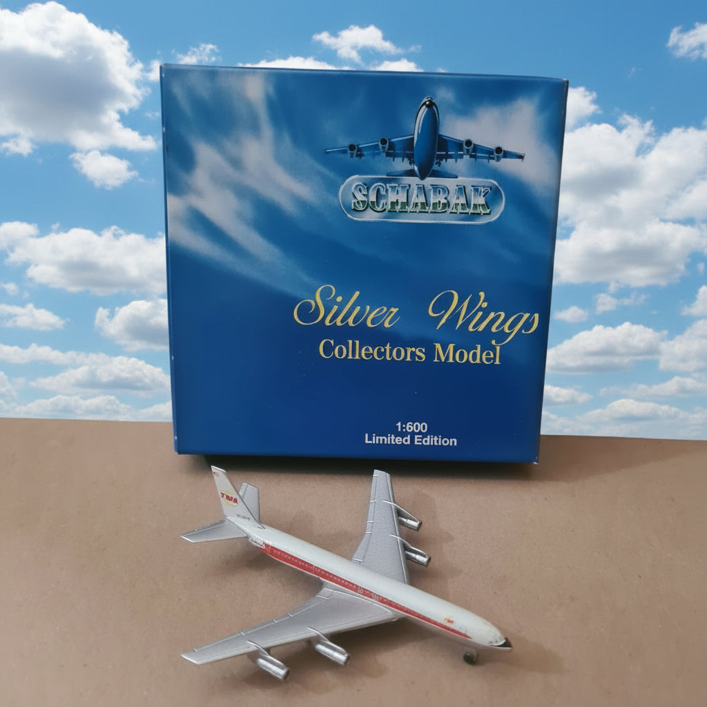 Schabak 1:600 Boeing 707 TWA Silver wings diecast plane 2935/10 Good boxed
