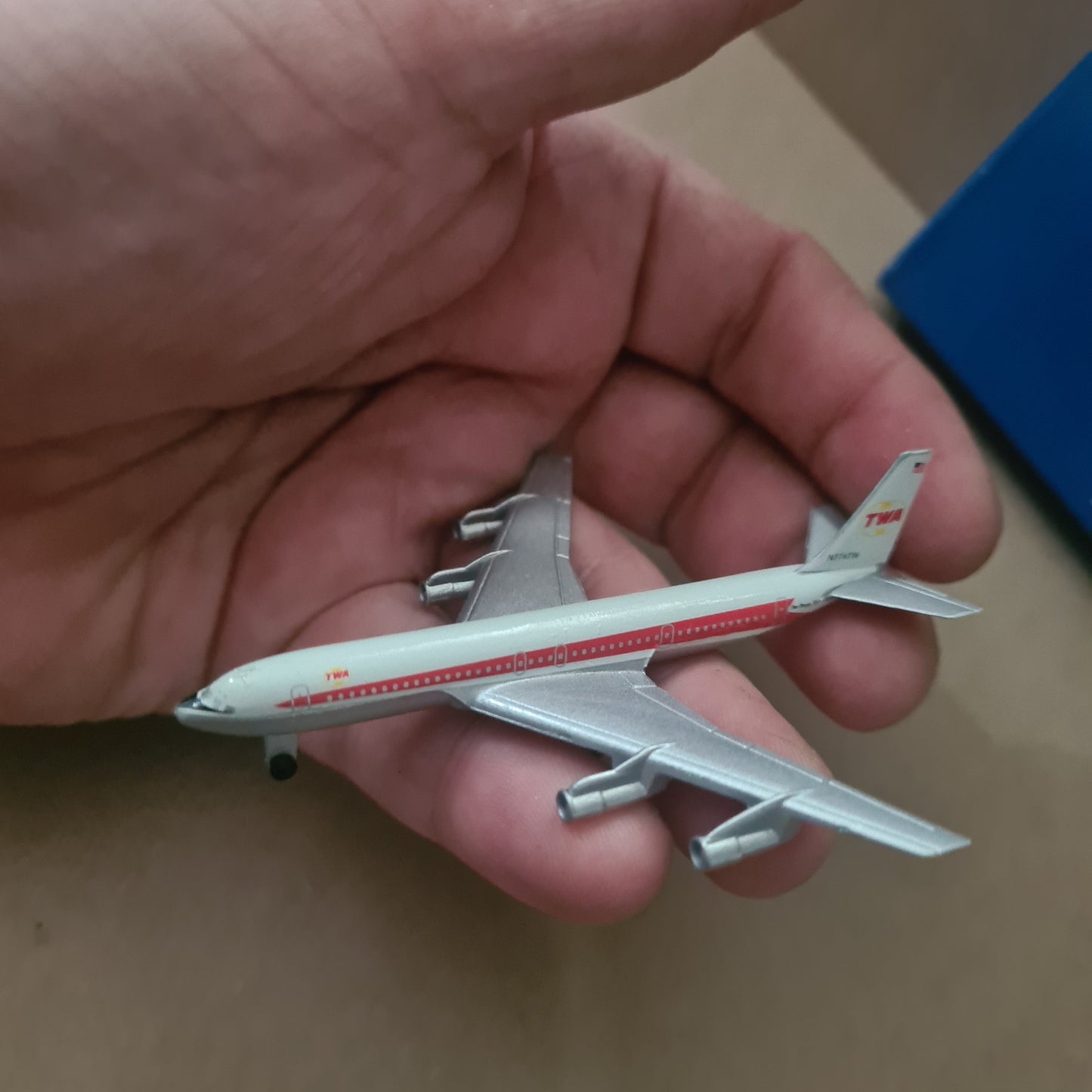 Schabak 1:600 Boeing 707 TWA Silver wings diecast plane 2935/10 Good boxed