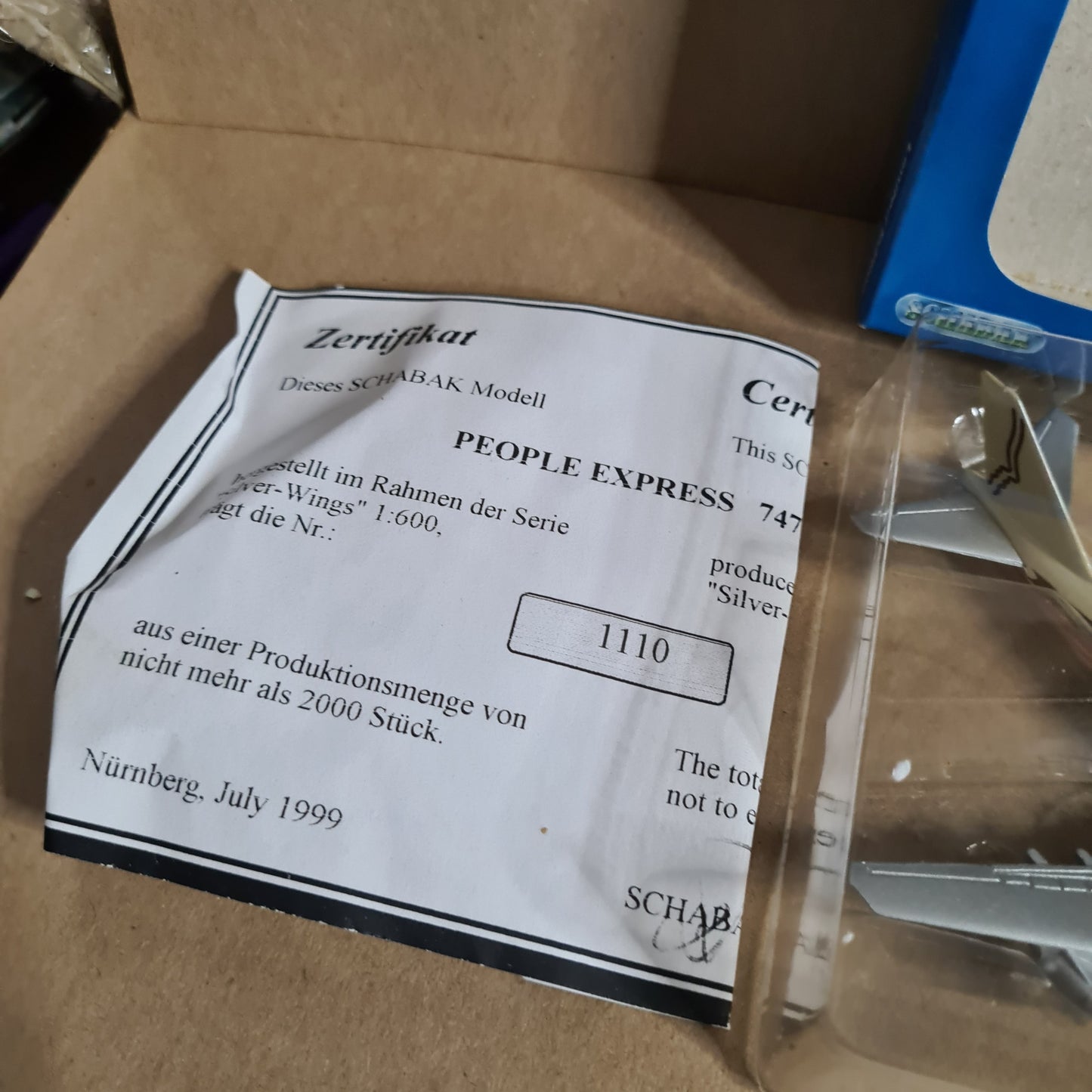 Schabak 1:600 Boeing 747-200 people express silver wings diecast plane 2901/204 VGC  boxed
