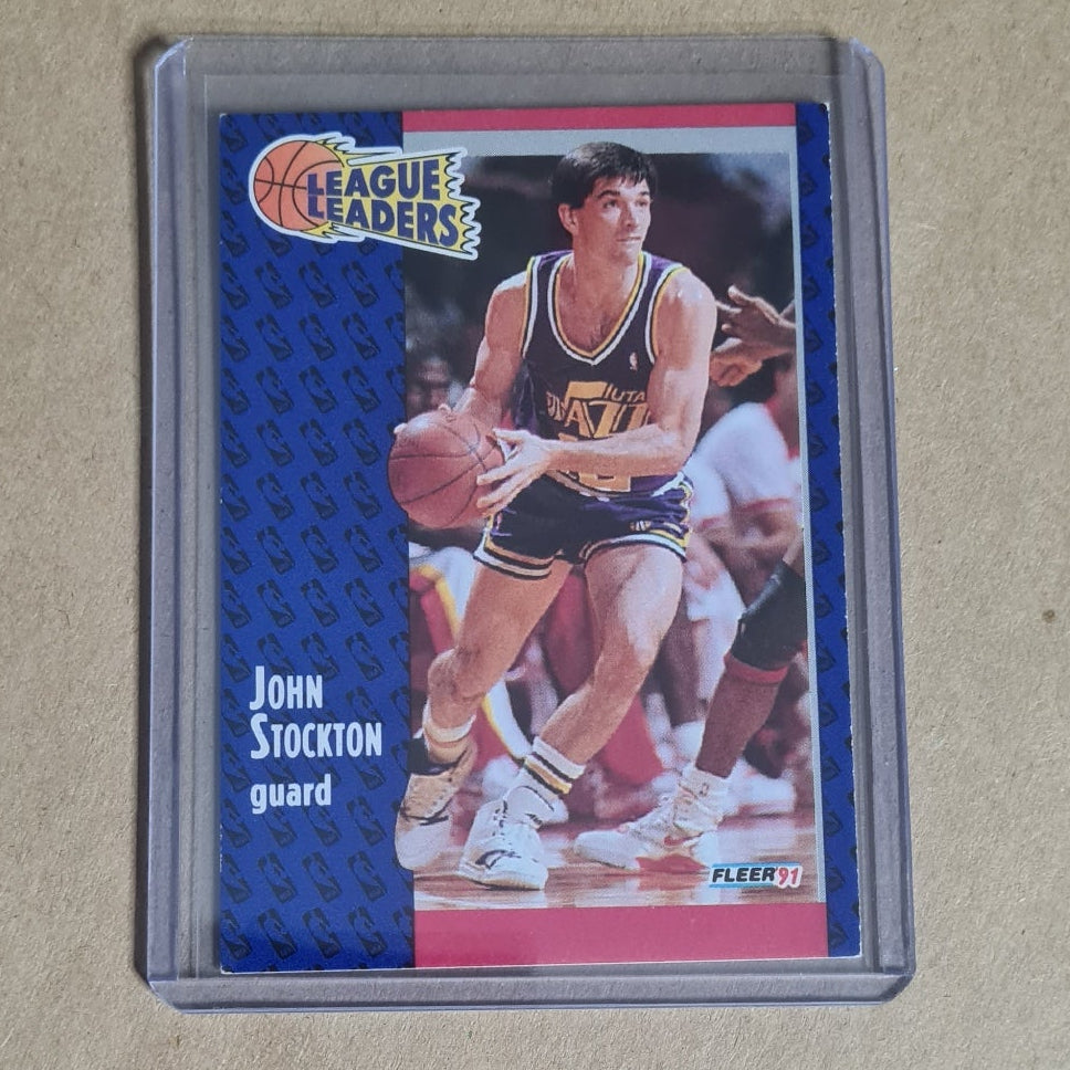 John Stockton 1991 Fleer 91' League Leaders  #221 NBA Basketball Utah Jazz fair-good in protector