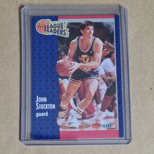 John Stockton 1991 Fleer 91' League Leaders  #221 NBA Basketball Utah Jazz fair-good in protector