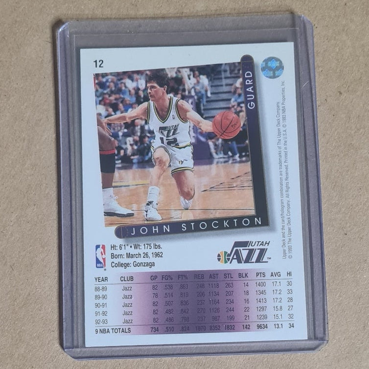 John Stockton 1993 Upper Deck #12 NBA Basketball Utah Jazz VGC in protector