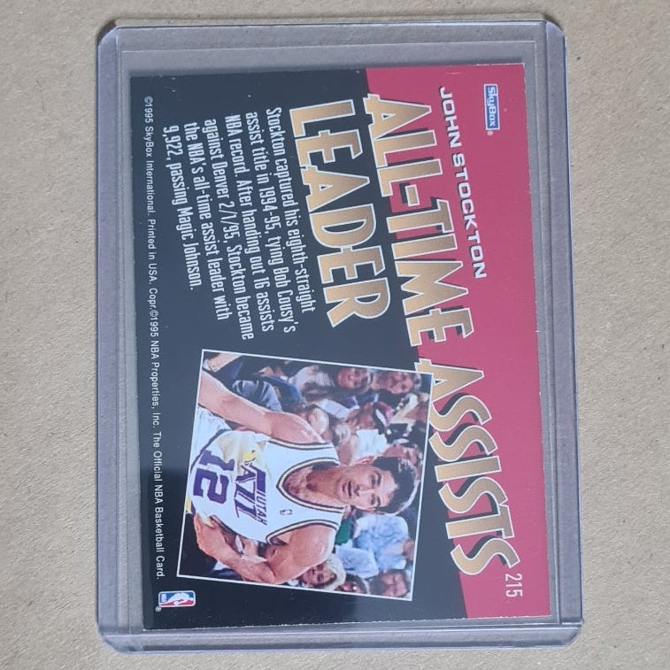 John Stockton 1995 SKYBOX NBA Hoops Milestone #215 NBA Basketball Utah Jazz Excellent in protector