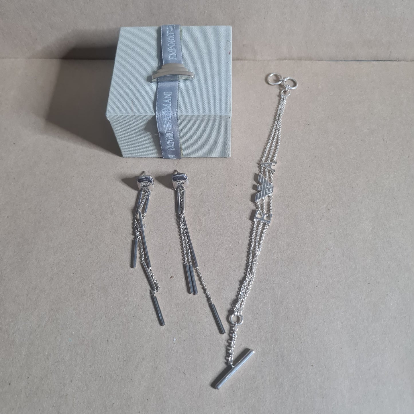 Emporio Armani sterling silver 925 dangle earrings and EA Bracelet with box