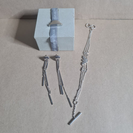 Emporio Armani sterling silver 925 dangle earrings and EA Bracelet with box