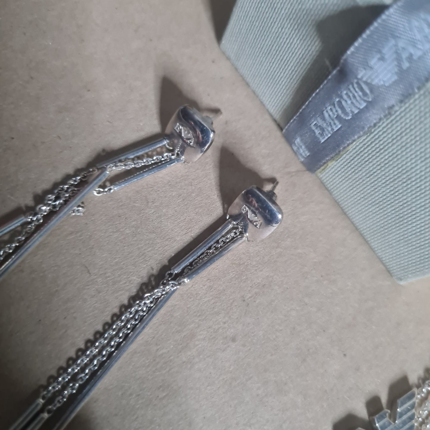 Emporio Armani sterling silver 925 dangle earrings and EA Bracelet with box