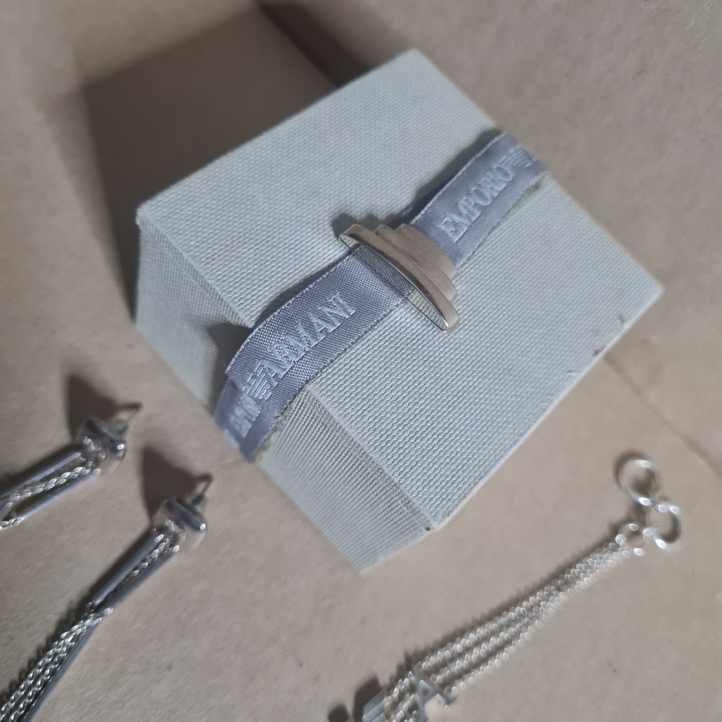 Emporio Armani sterling silver 925 dangle earrings and EA Bracelet with box