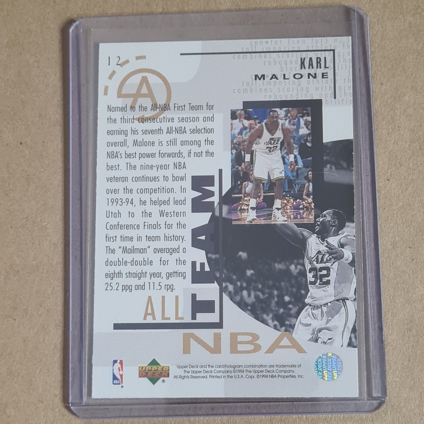 Karl Malone 1994 Upper-Deck #152 NBA Basketball Utah Jazz very good sleeved